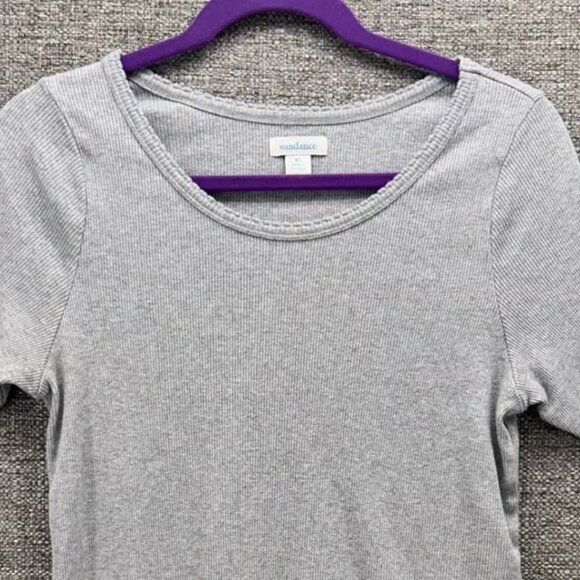 Sundance Womans Shirt Size XL Y2k Gray Ribbed Knit Top Lettuce Hem Long Shirt - Picture 2 of 7